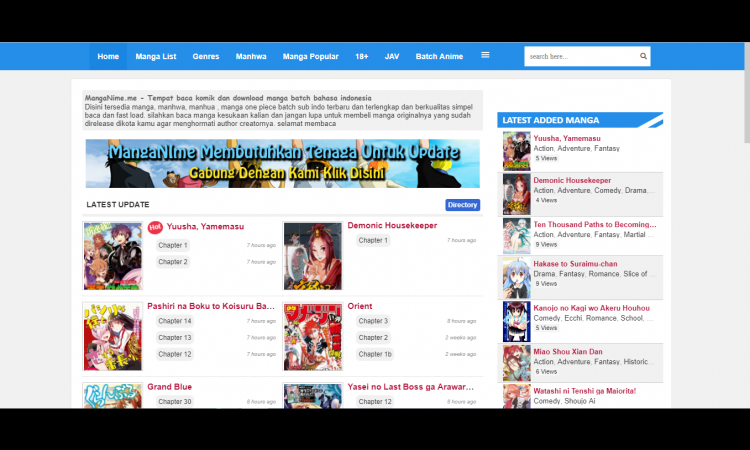 Backup Thame dan Data Website Baca Manga